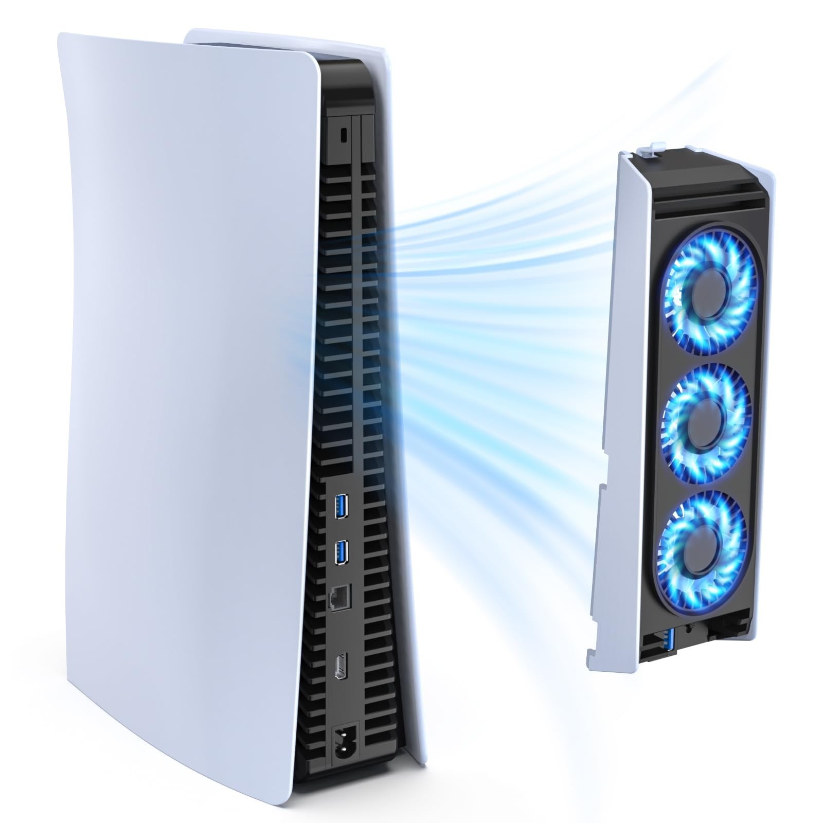 PS5 Cooling Fan - Quiet Dual-Speed Cooler with LED Light & USB 3.0 Port for Cons