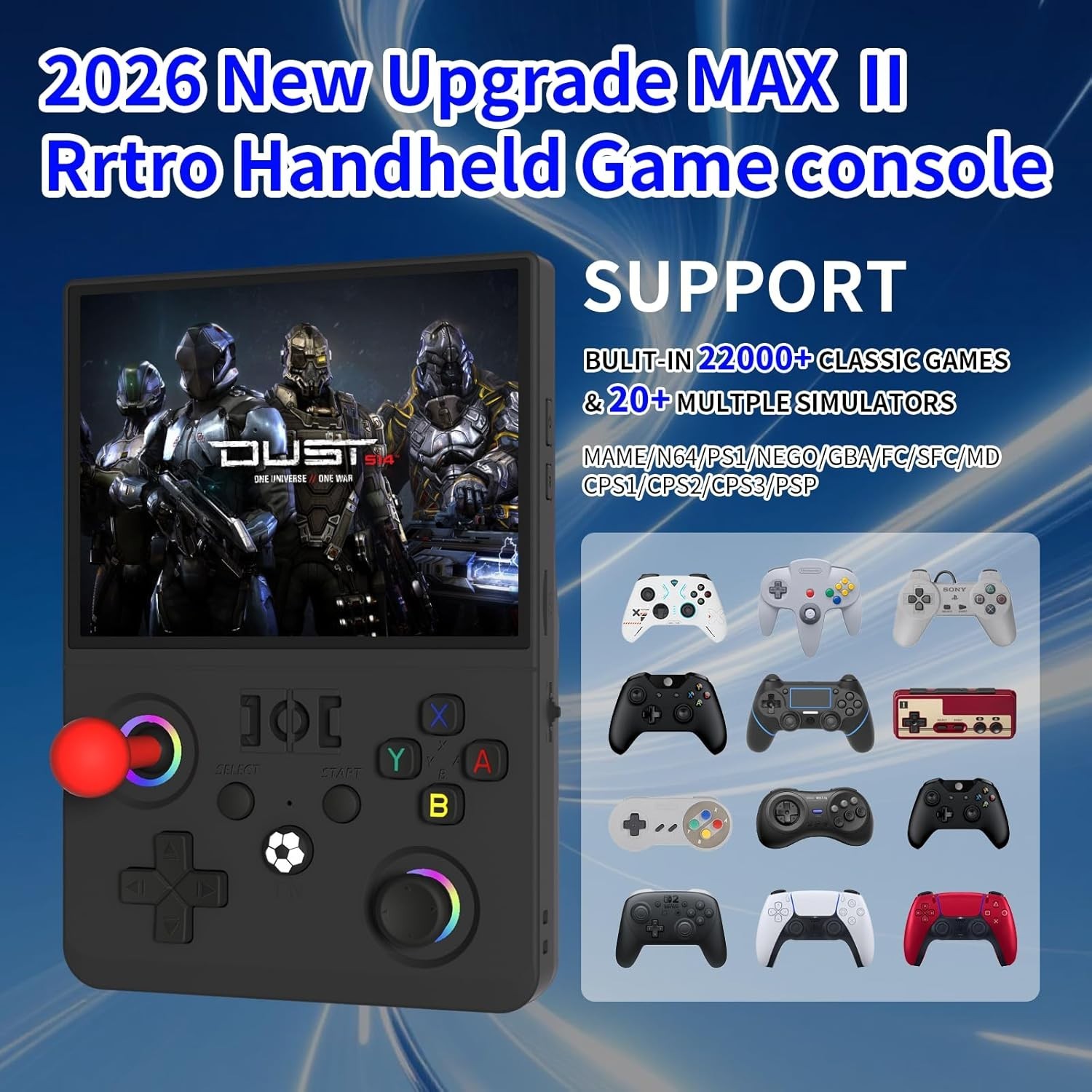 R36MAX 2 Retro Handheld Game Console, 4.5 Inch IPS HD Screen Inch, White