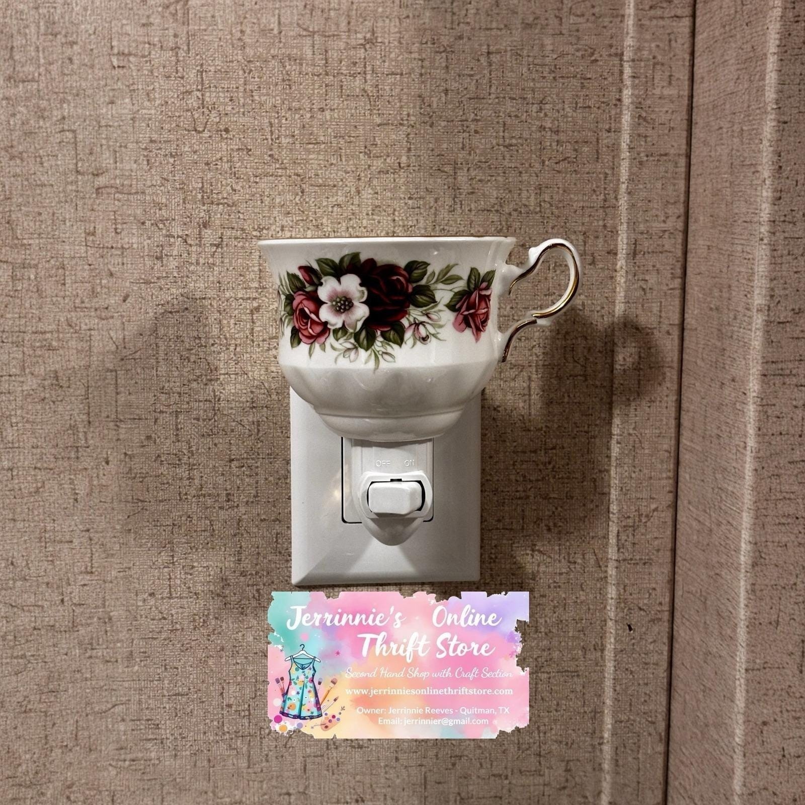 Vintage Floral Teacup Night Light Set Ceramic Rose Plug In Wall Decor 2pc