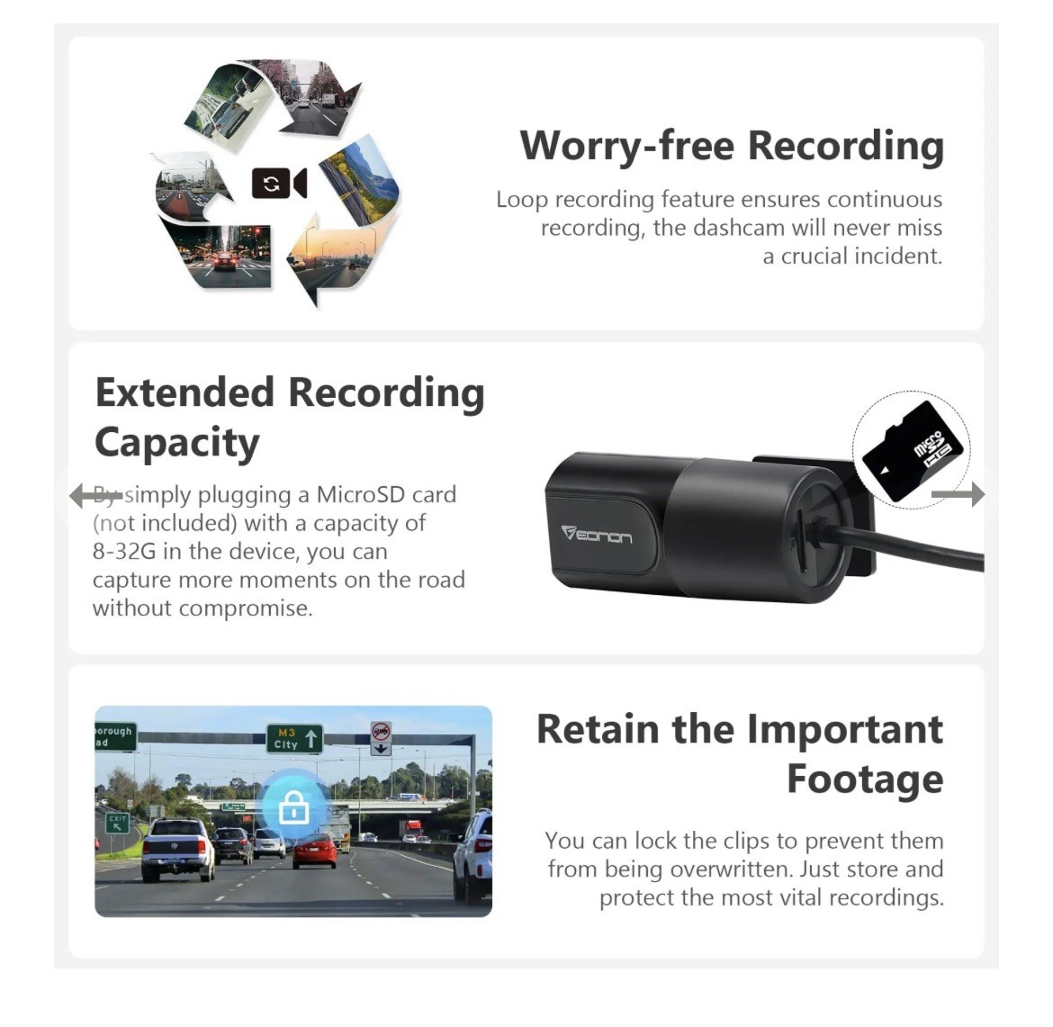 Eonon A100 720P HD Dash Camera Recorder, 360Adjustable Angle