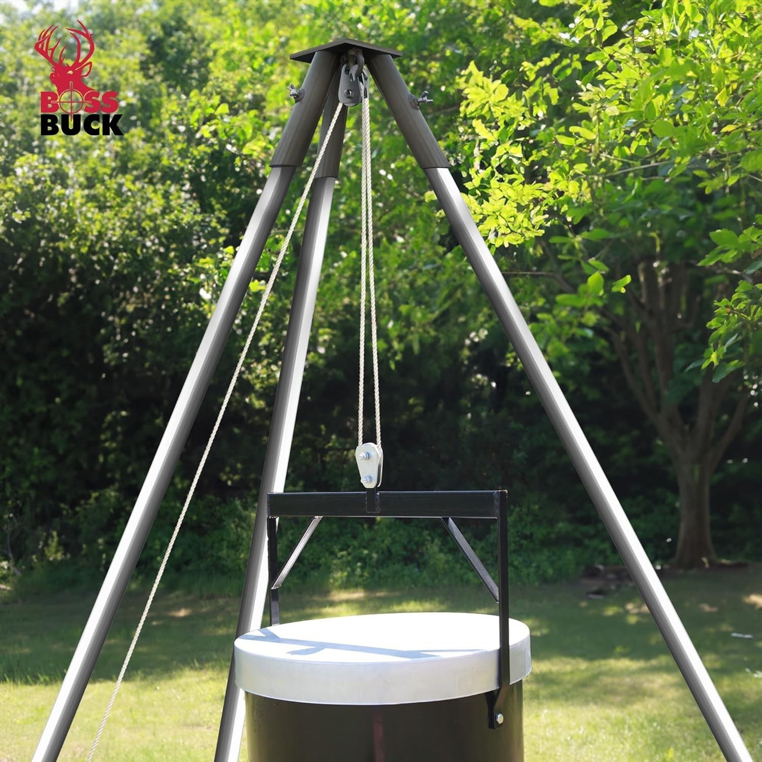 Tripod Header Unit w/Pulley Feeder Stump Puller Camping Hunting Hanging Fire Pit