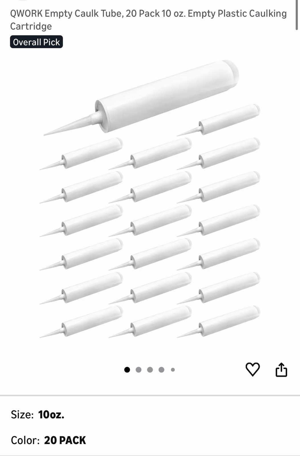 300ML Empty Caulk Tube 10 oz Reusable Plastic Cartridge 10 Pack