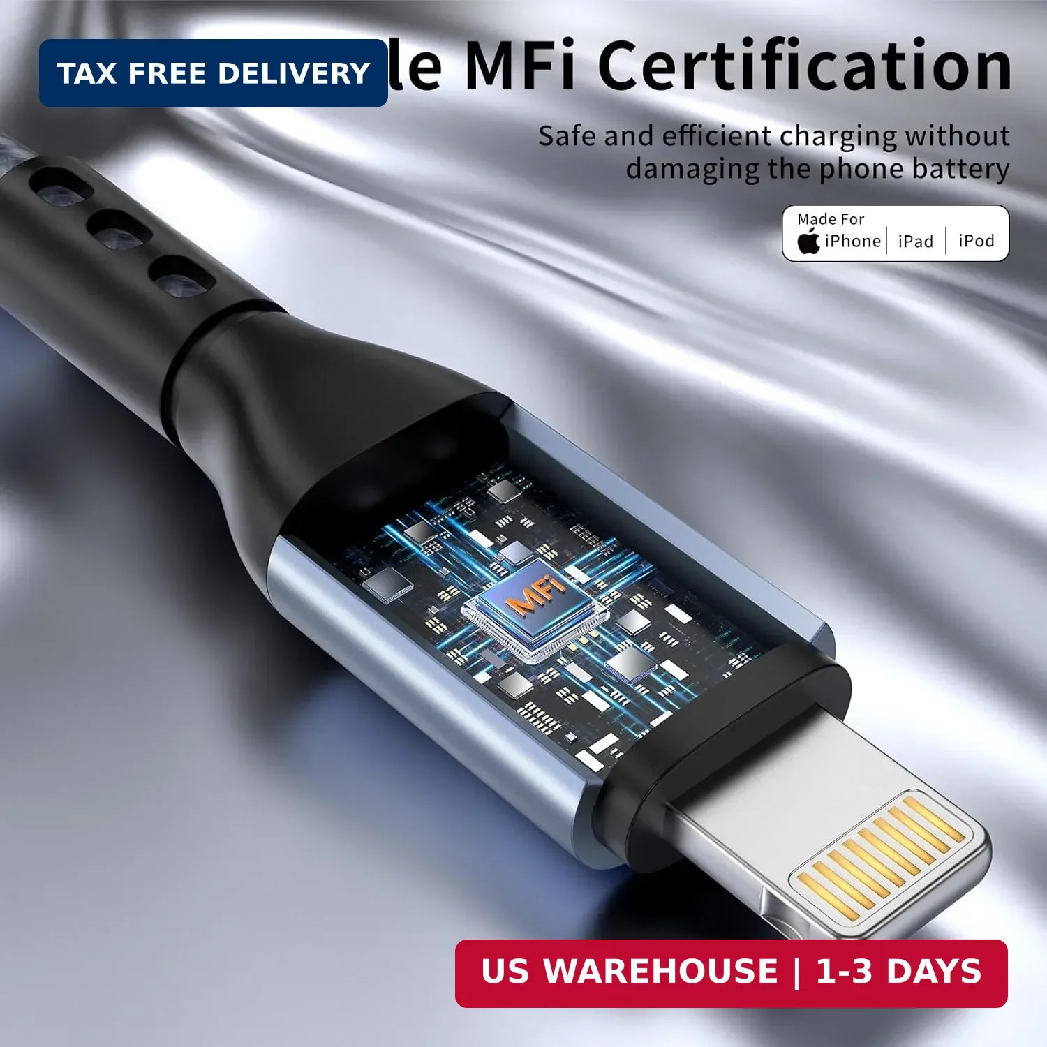 iPhone Charger 3pack 10FT Apple MFi Certified Nylon Braided Lightning Cable Fast