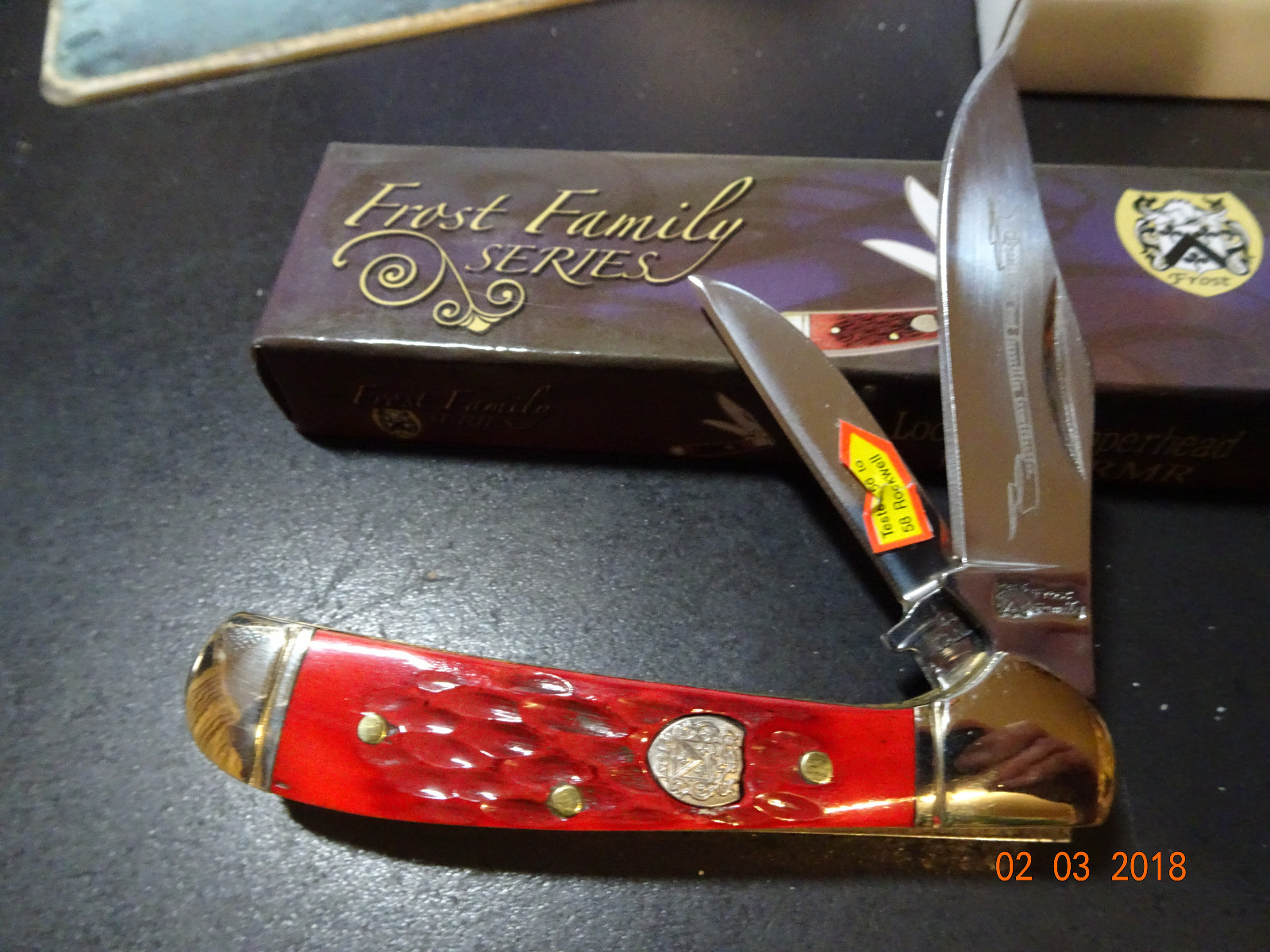 FROST FAMILY SERIES LOCKING COPPERHEAD 3 1/4" CLOSED 440 S.S. RED BONE HANDLE