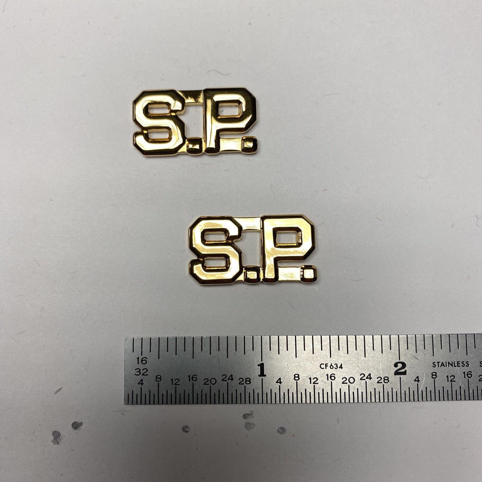 SP - Gold Police Collar Brass - Pin and Clutch Backing - NEW - Rank Insignia