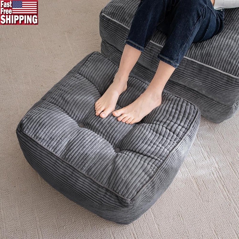 Corduroy Bean Bag Footrest Lightweight Square Ottoman Living Room Comfort New