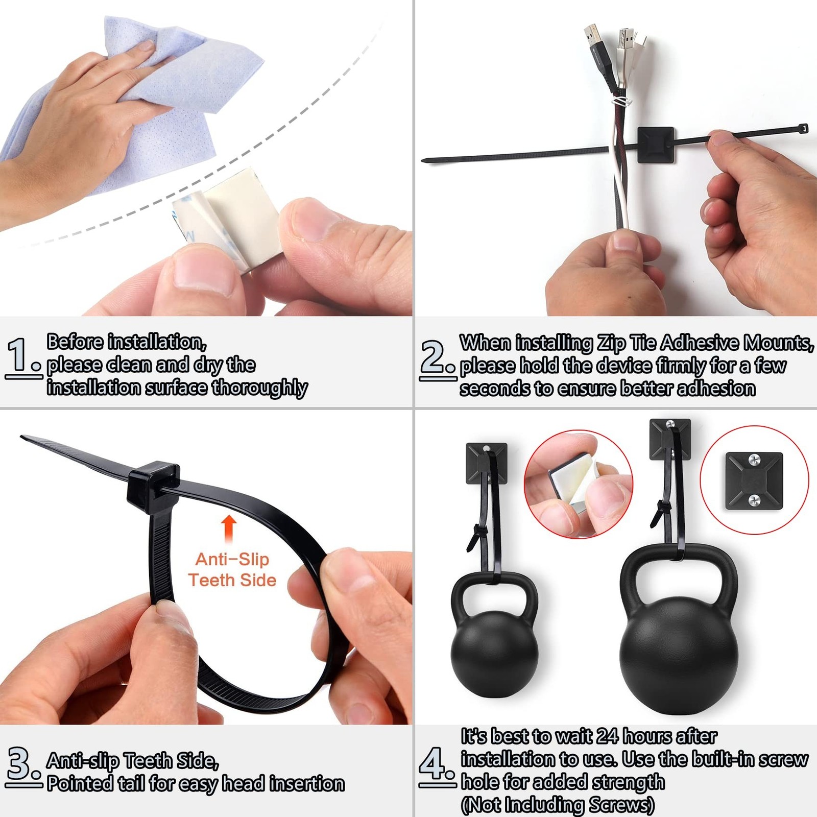 Zip Wire Ties 2100 Pack Small Cable Zip Ties with Cable Mounts Nylon Zip Cabl...