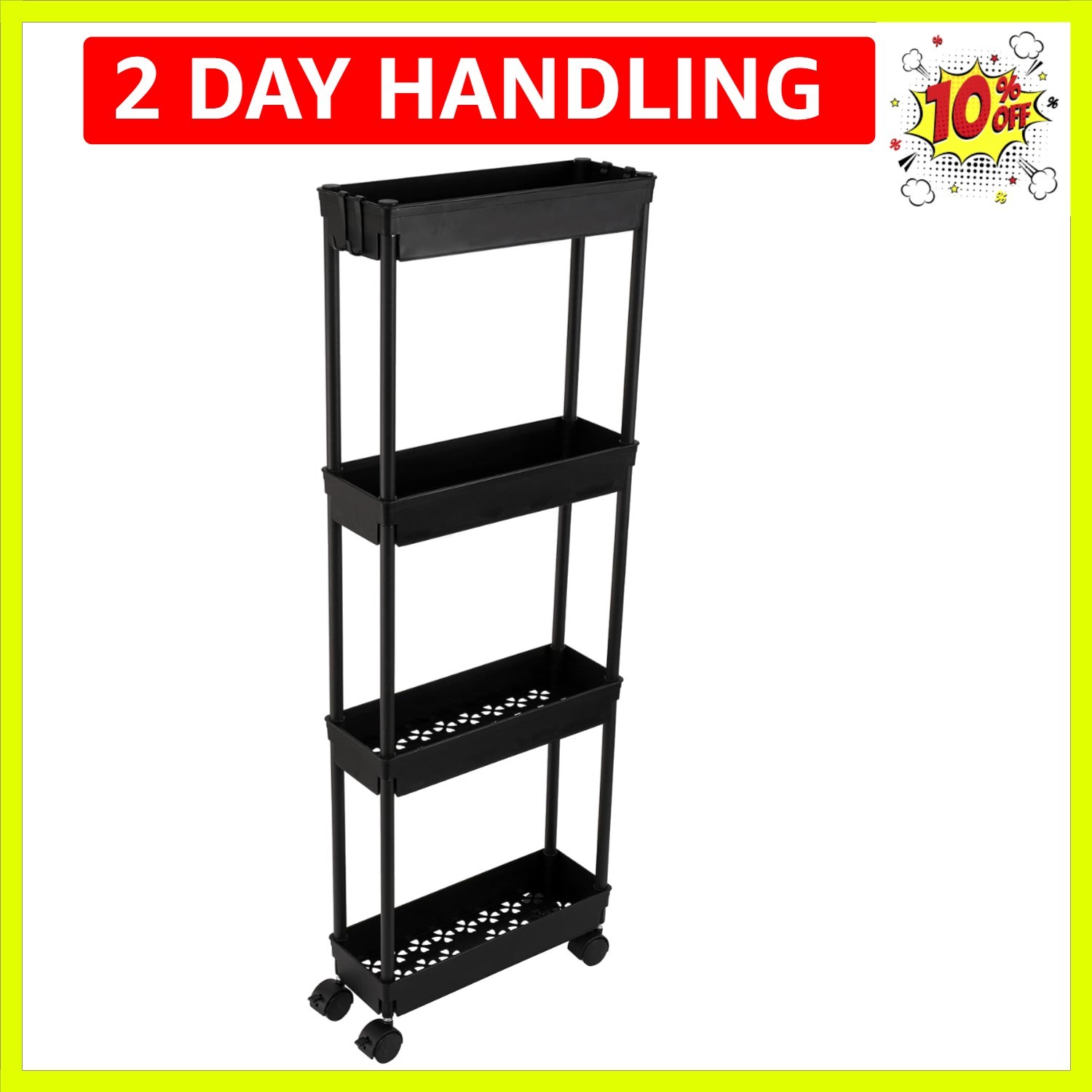 4 Tier Slim Storage Cart,Rolling Storage Cart,Narrow Shelf,Bathroom Rack,Mobi...