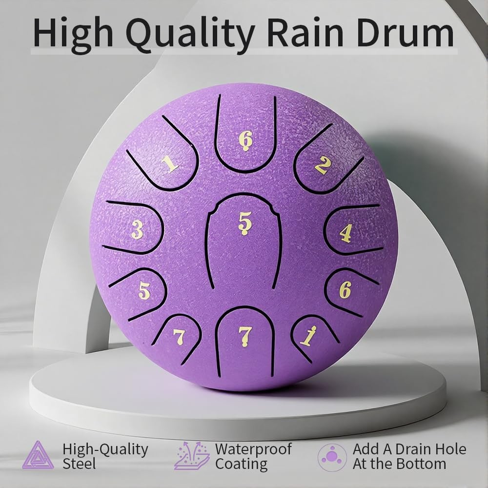 Rain Drum for Outside Garden,Steel Tongue Drum 6 Inche 11 Note Steel Drums Ra...
