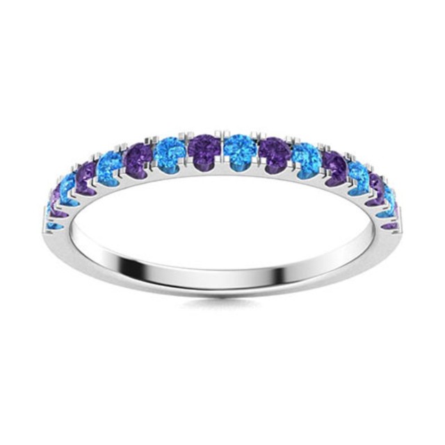 2MM Round Swiss Blue Topaz & Amethyst 925 Sterling Silver Eternity Women Ring