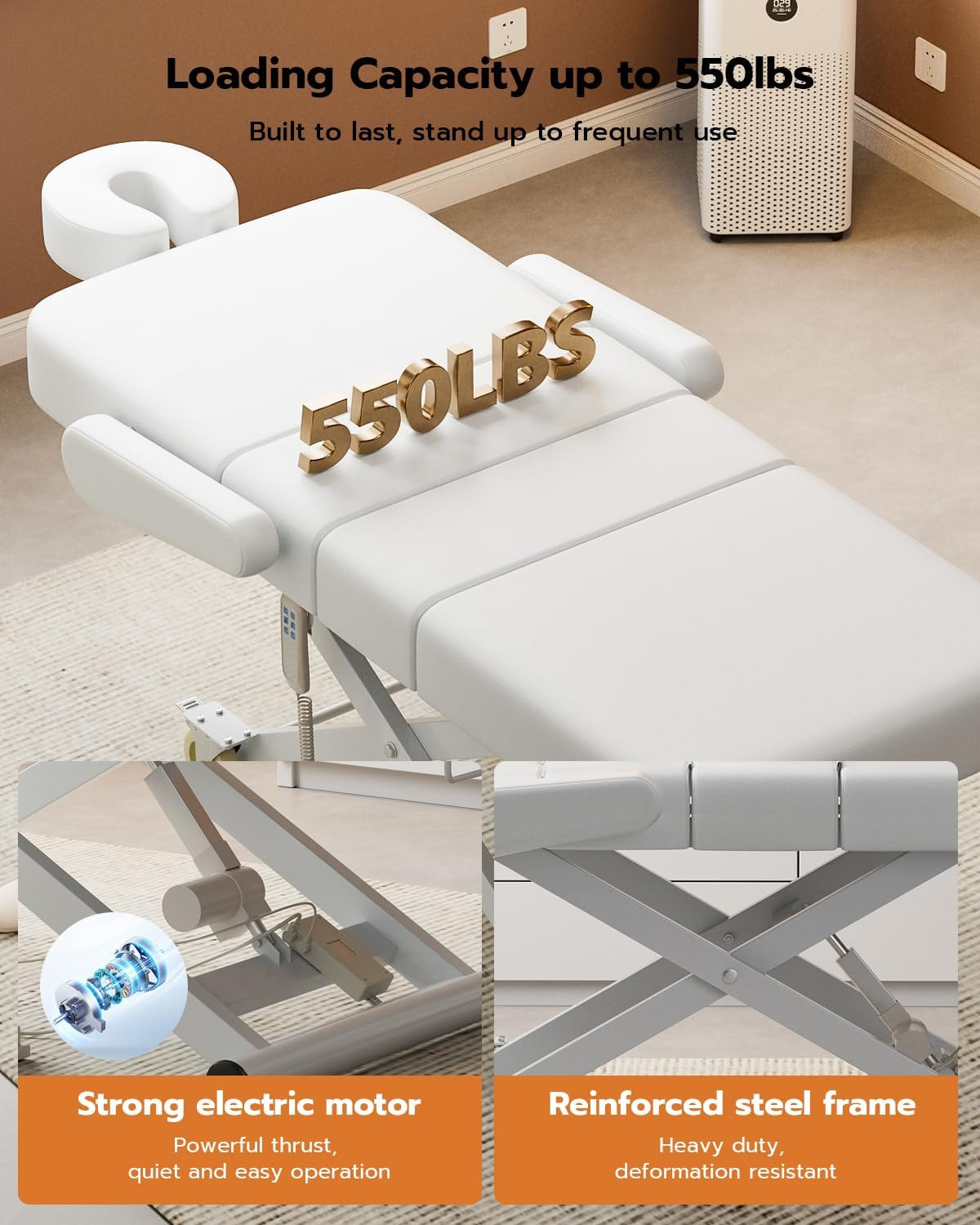 3 Motor Fully Electric Massage Table Professional with Face Cradle, Customized A