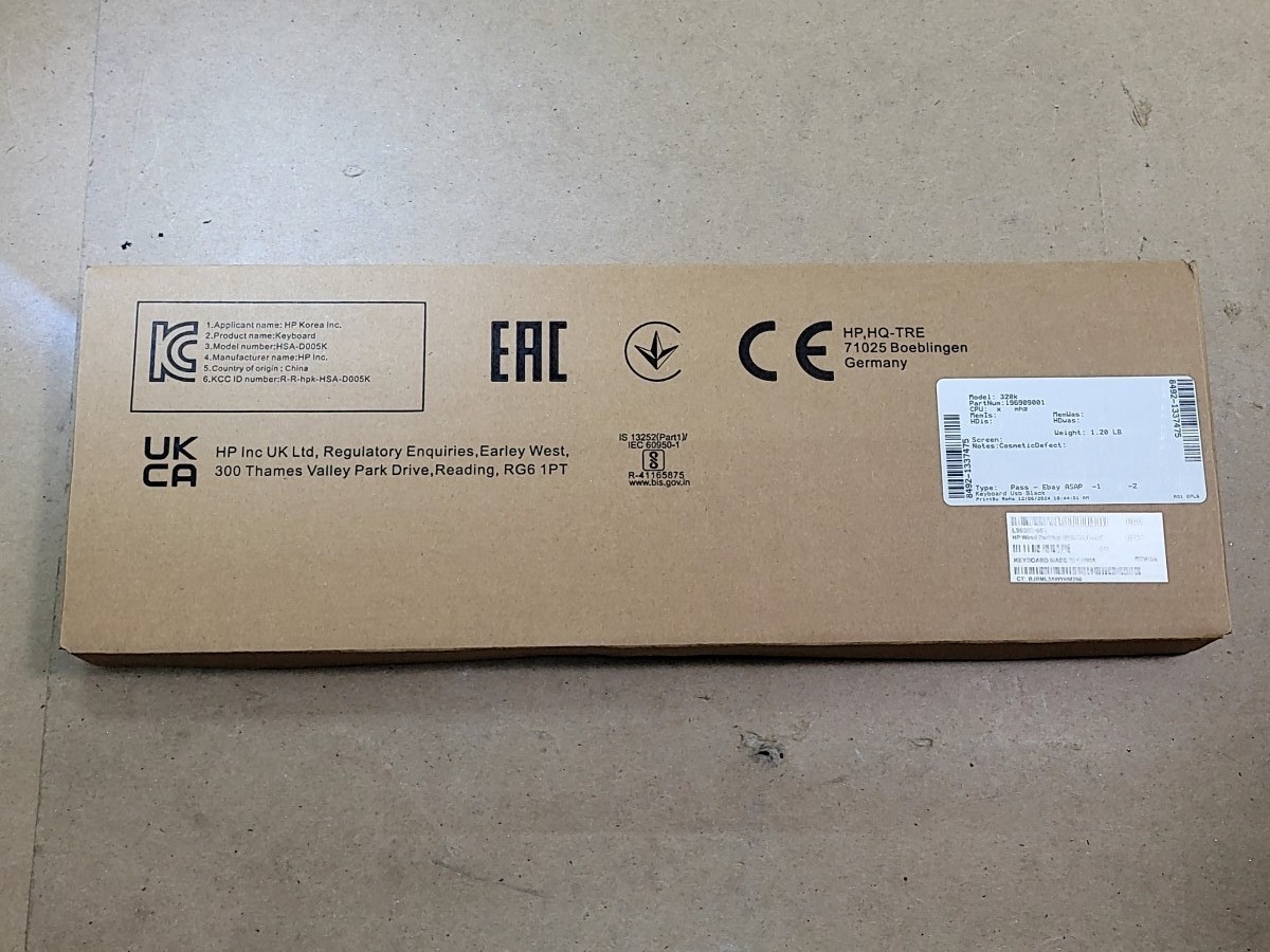 NEW OPEN BOX HP 320K L96909-001 Slim USB Keyboard SEE NOTES