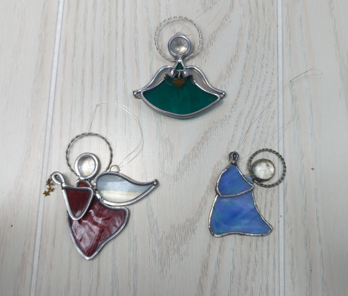 3 vintage stained glass angels window sun catchers Christmas ornaments