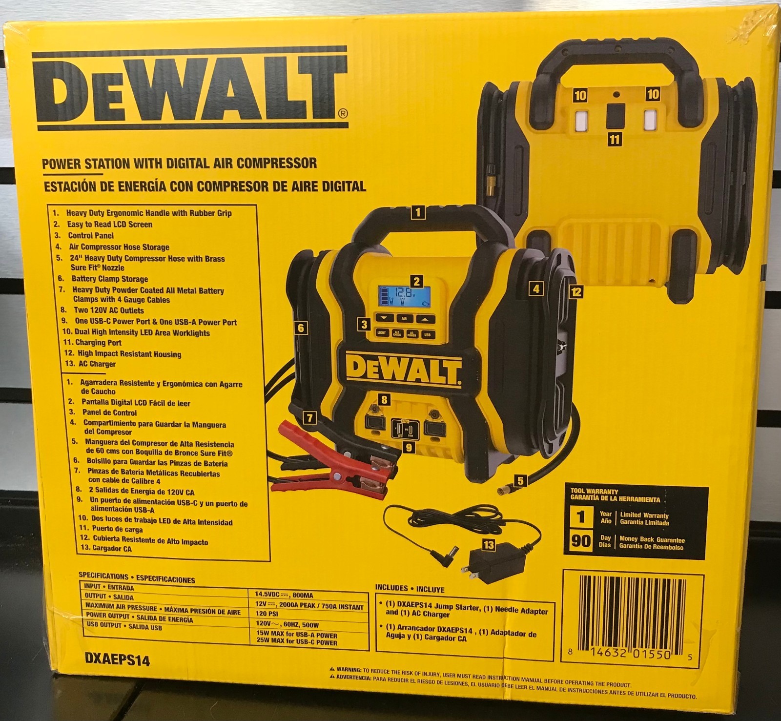 DEWALT Portable Power 2000 Peak Amp Jump Starter w/Digital Compressor NEW SEALED