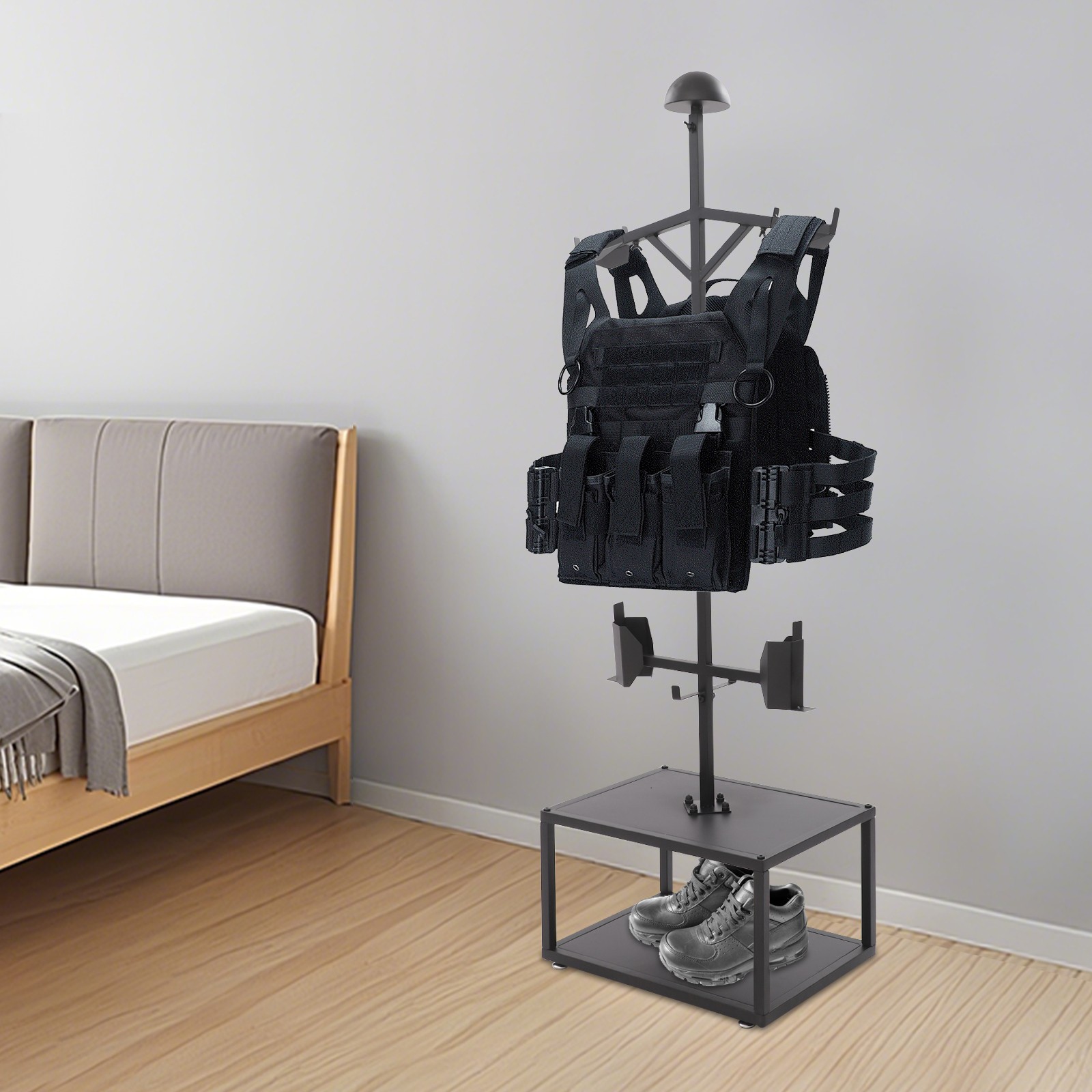 Tactical Gear Stand Helmet Vest Belt Display Rack, Heavy Duty Steel Vest Hanger