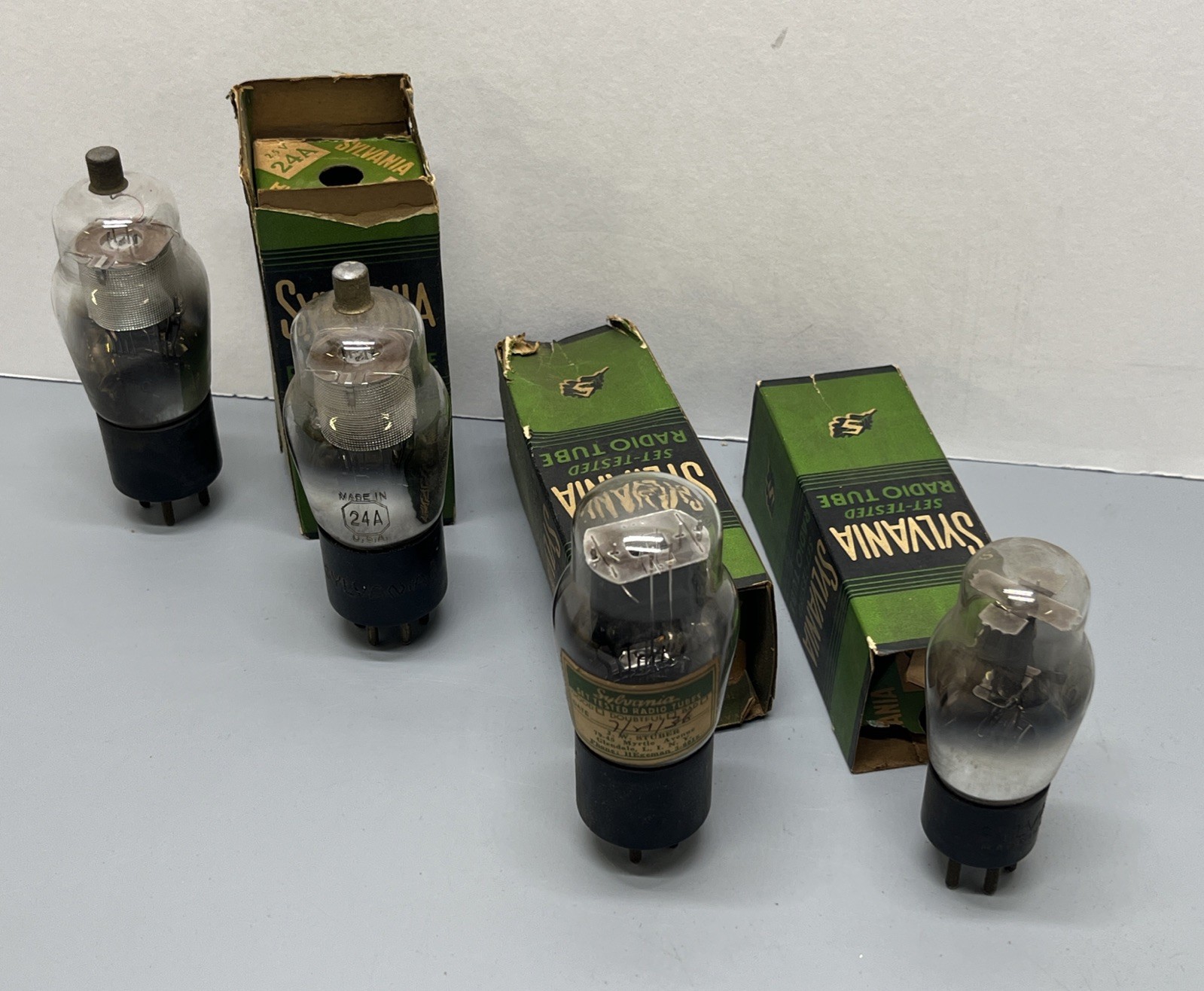 Lot of 4 Vintage Sylvania 24A/27A/45A Set-Tested Radio Tube 1950's