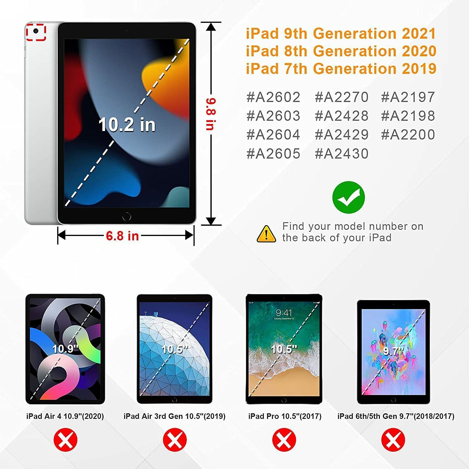 For iPad 9th/8th/7th Gen Rotating Stand Case Rugged Cover with Screen Protector