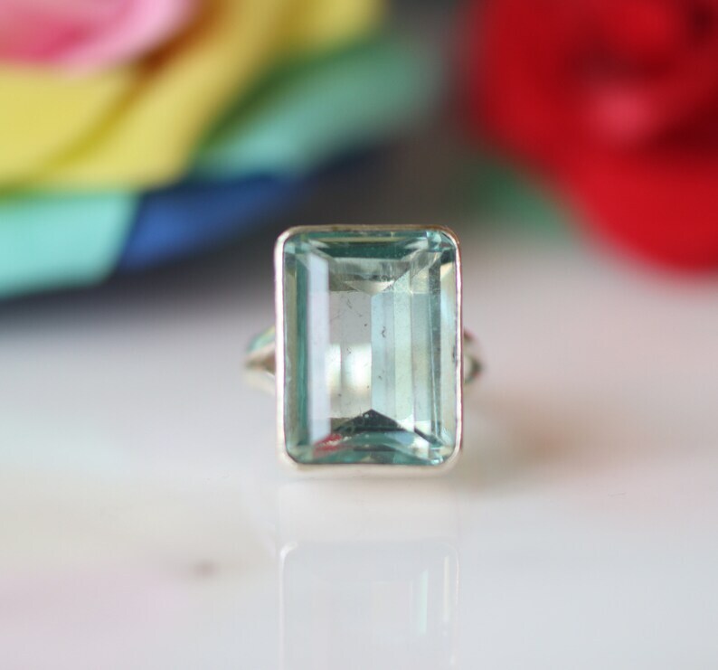 Aquamarine Ring 925 Sterling Silver Band& Statement Ring Handmade Ring All size