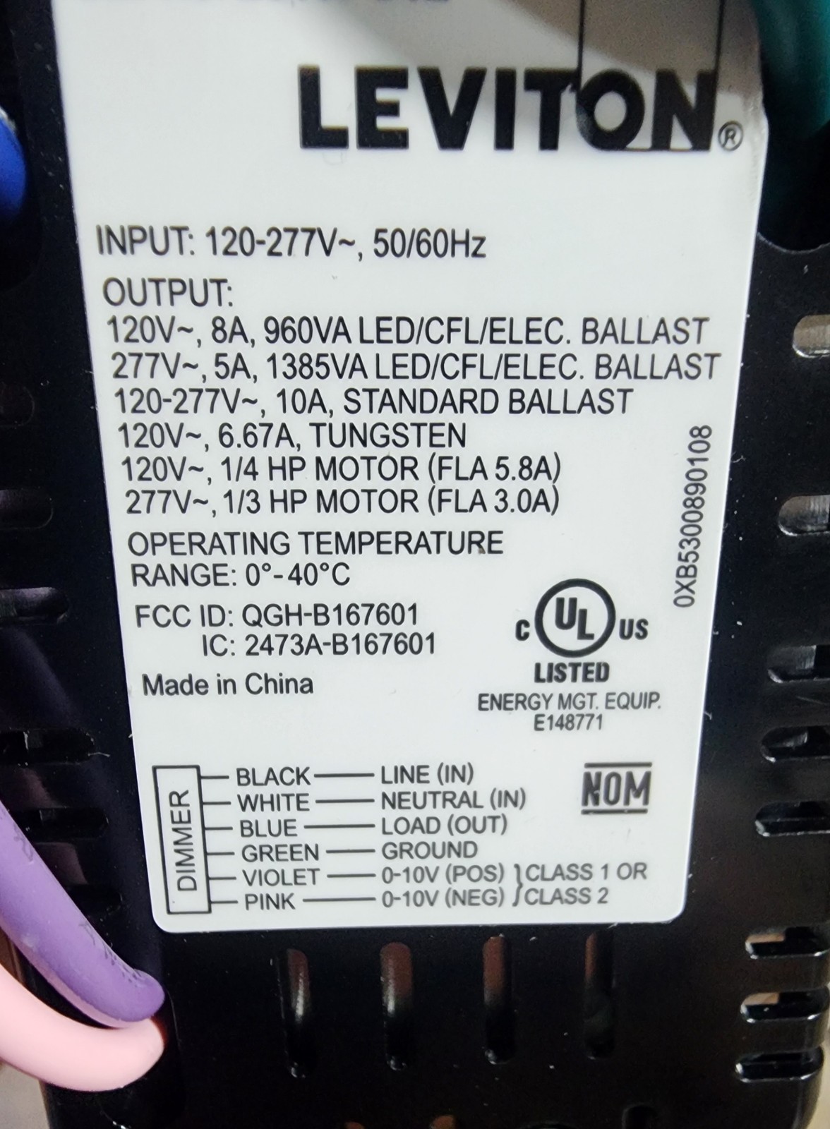 1PC LEVITON MANUFACTURING CO. DL057-D0Z LUMINA RF SA RC, 120-277V, 0-10V, WHITE