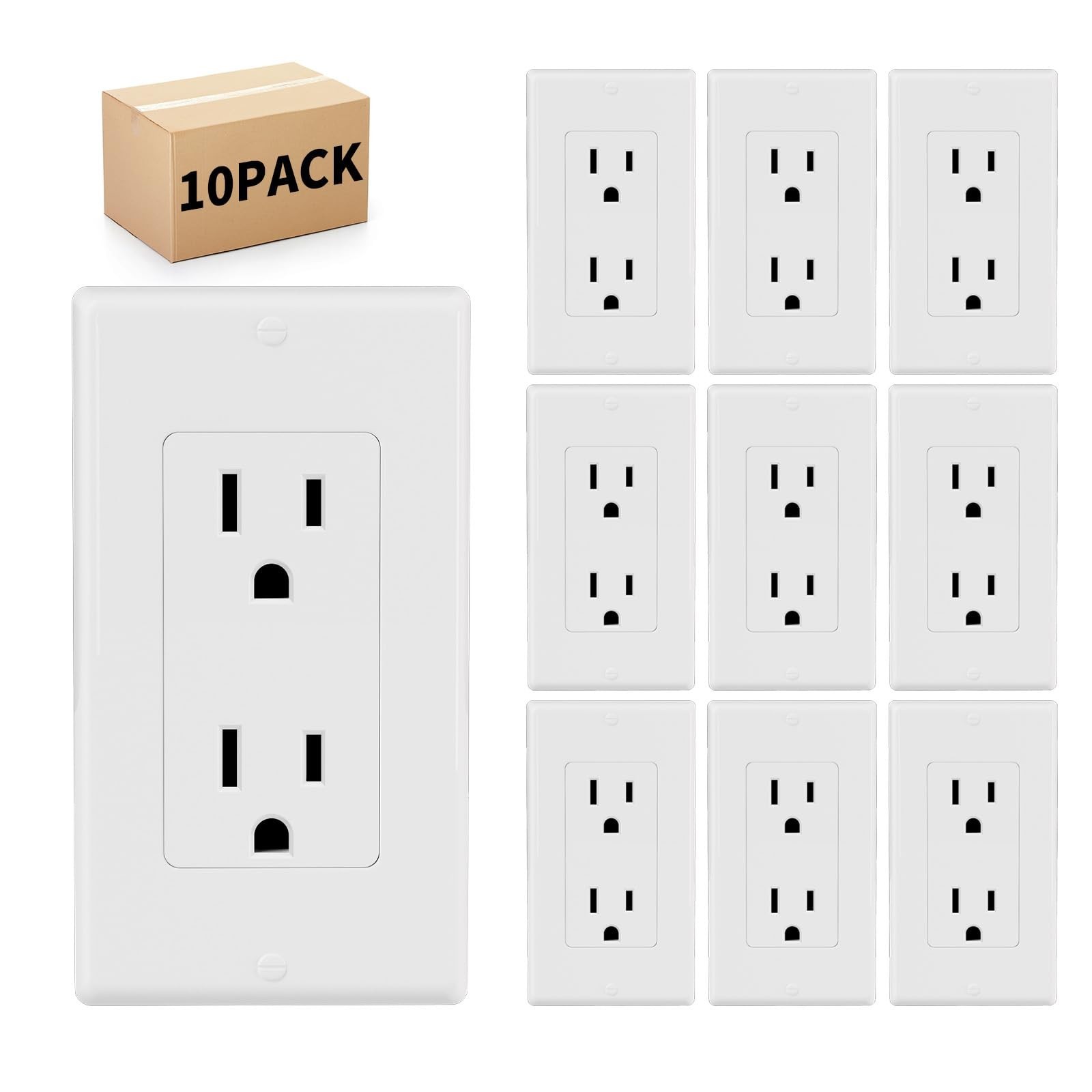 10 Pack - POWAWINI Standard Electrical Outlet 15 Amp, 2 Pole 3 Wire, Non-Tamp...