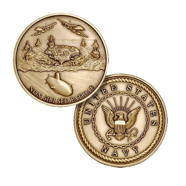 NAVY THEME ANTIQUE 1.75" CHALLENGE COIN