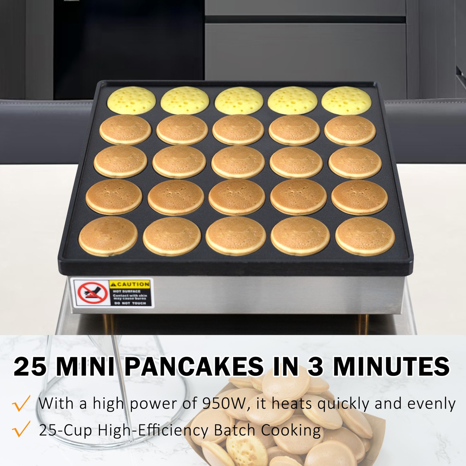 Mini Pancake Maker, 25-Cup Commercial Dutch Pancake Machine, 950W Non-Stick E...