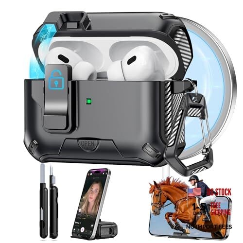 for AirPods Pro 2 Case (2023/2022/2019), Safety Lock AirPods Pro 2nd/1st Black