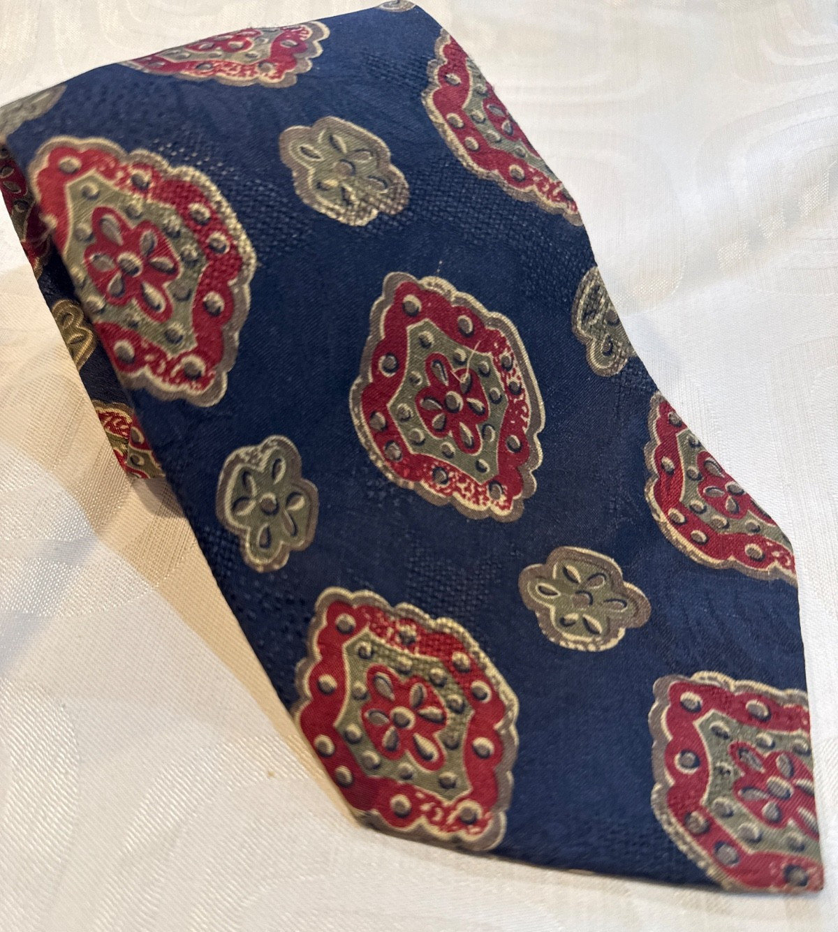 Vintage Aquascutum silk tie hand finished paisley medallion London Blue/red/gold
