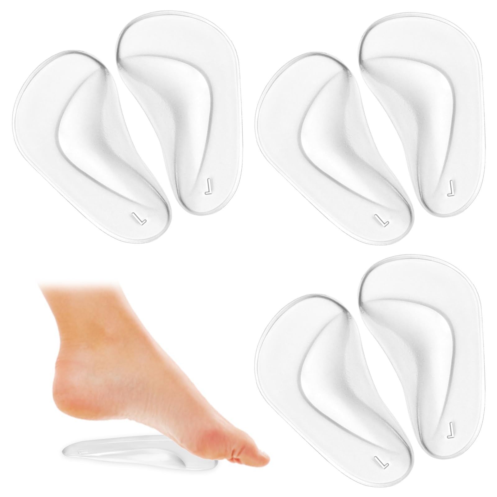 3 Pairs Arch Support Inserts Self-Adhesive Soft Gel Insole Arch Pads Transpar...