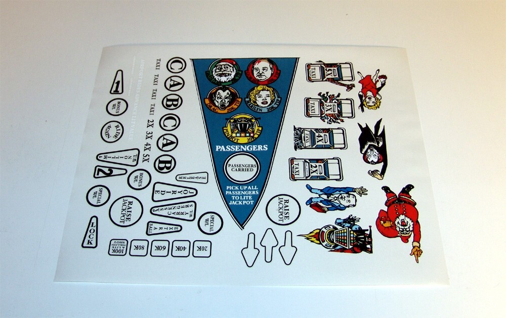 TAXI Pinball Machine Insert Decal Set Marylin Playfield Set