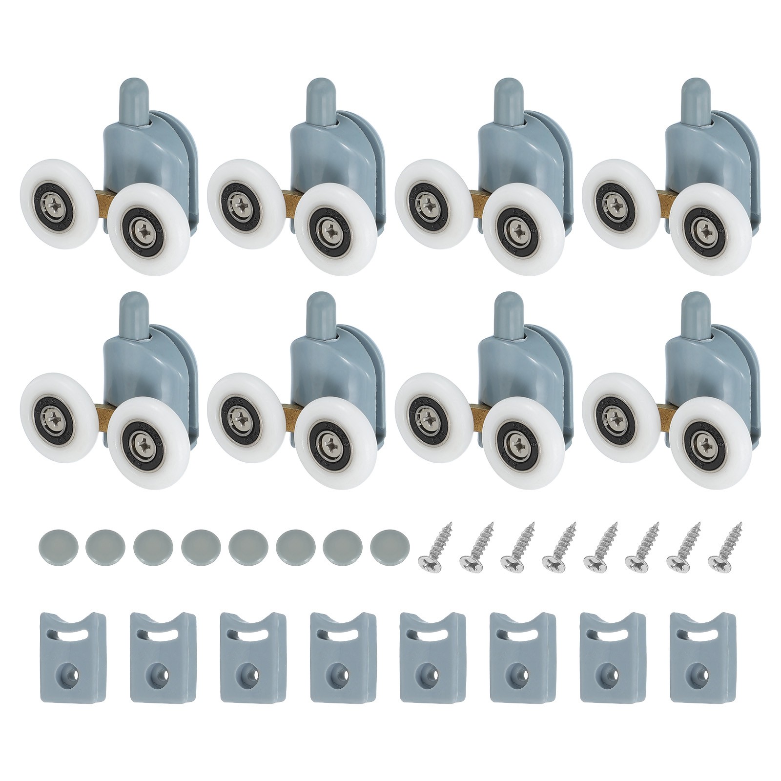 8Pcs 25mm Double Shower Door Rollers Plastic Bottom Wheels Pulleys Guide Grey