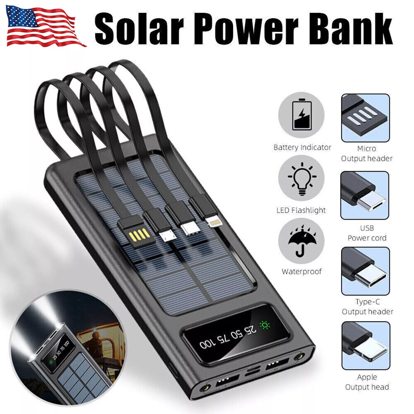 100000mAh Power Bank External Battery Backup Fast Charger for Cell Phone US