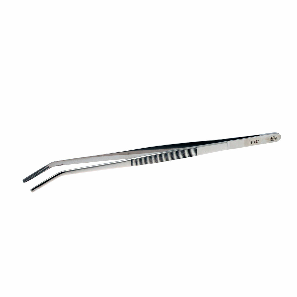 Aven 18492 Blunt Serrated General Purpose Tweezer, Stainless Steel, 10"