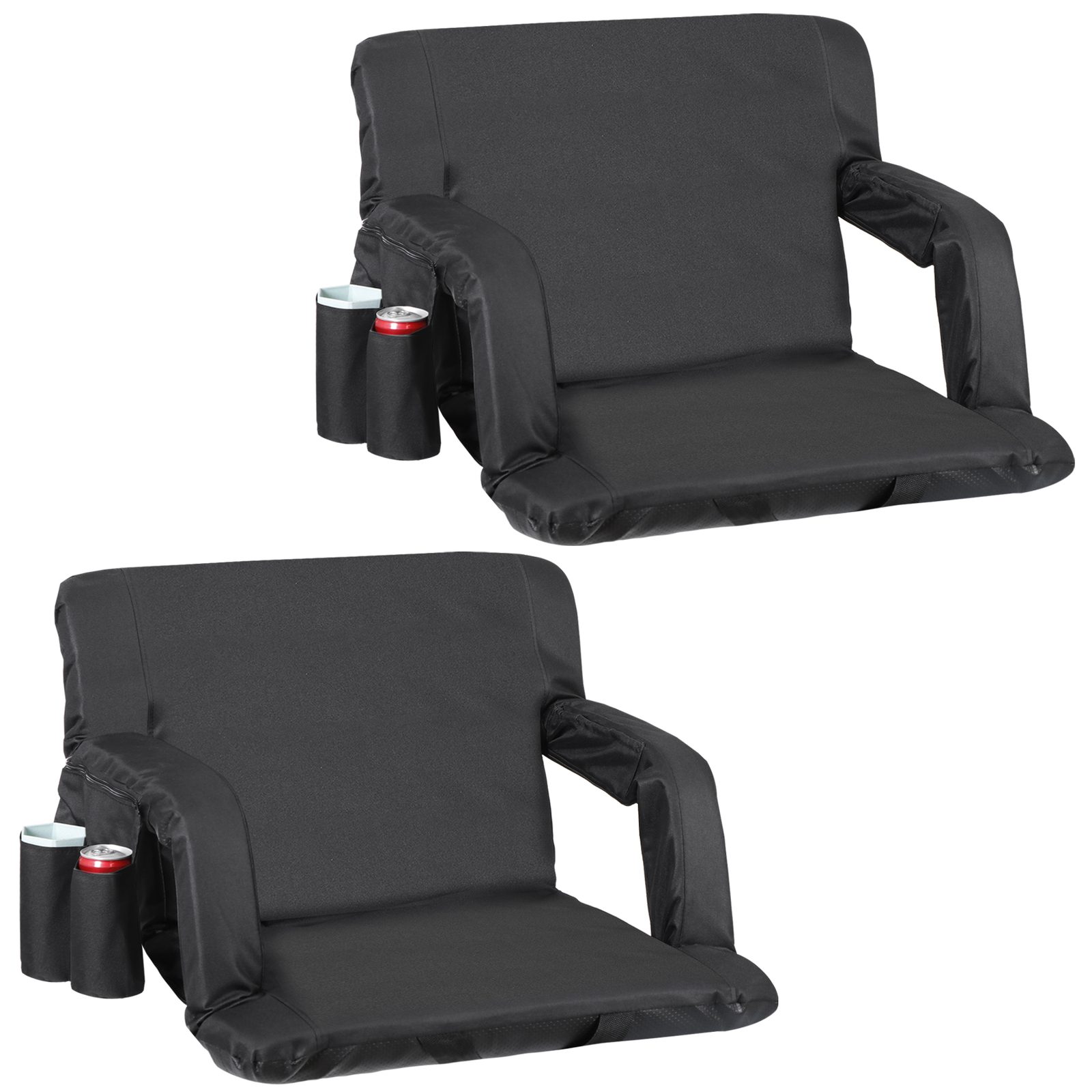 2X Stadium Seats Chairs For Bleachers 6 Reclining Position Black w/ Water Pocket