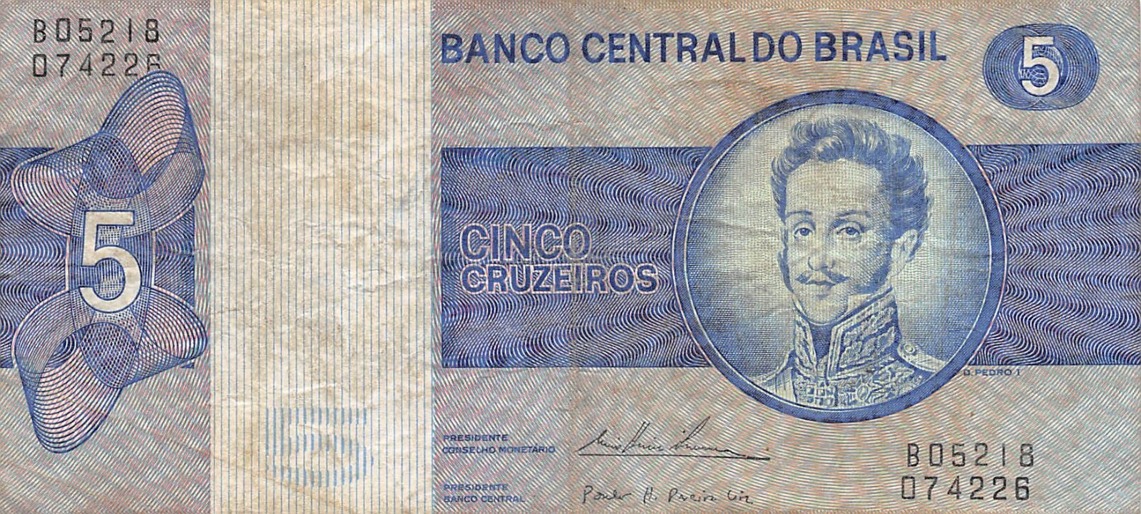 Brasil  5  Cruzeiros  ND. 1987  Series  B  Circulated Banknote N #18