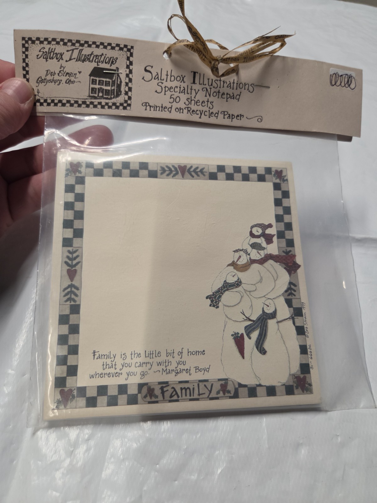 Christmas Holiday Snowman 50 Page Notepad Paper Notes "FAMILY"