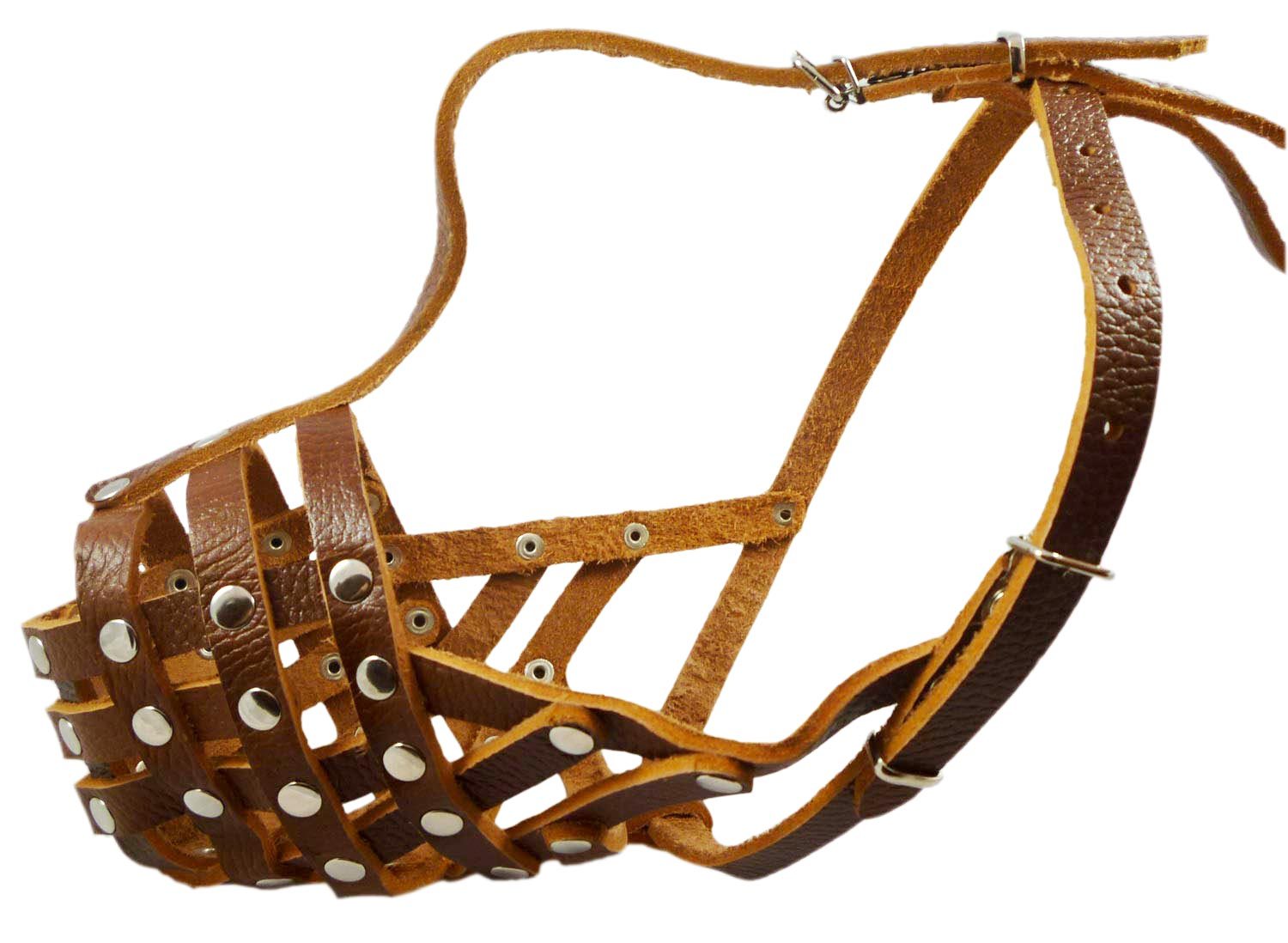 Secure Genuine Leather Basket Dog Muzzle 12"-3.5" snout size Amstaff,  Pitbull