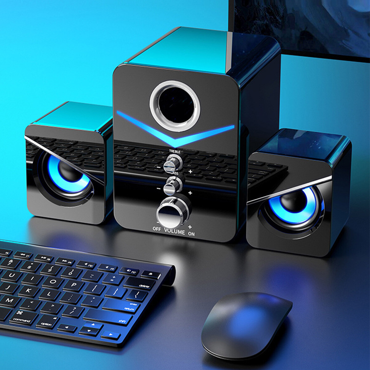 Stereo Bass Sound Computer Speakers System Channel USB Wired Ambient Light USA