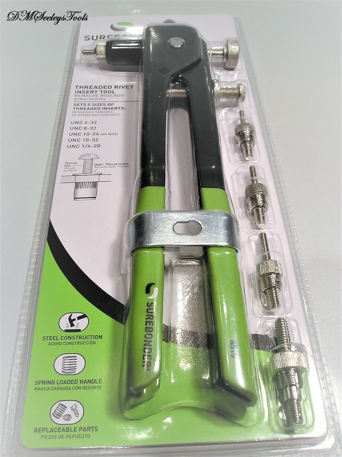 Riv Nut Tool Threaded Insert Rivet Tool Kit Szs 6-32, 8-32, 10-24, 1/4-20, 10/32