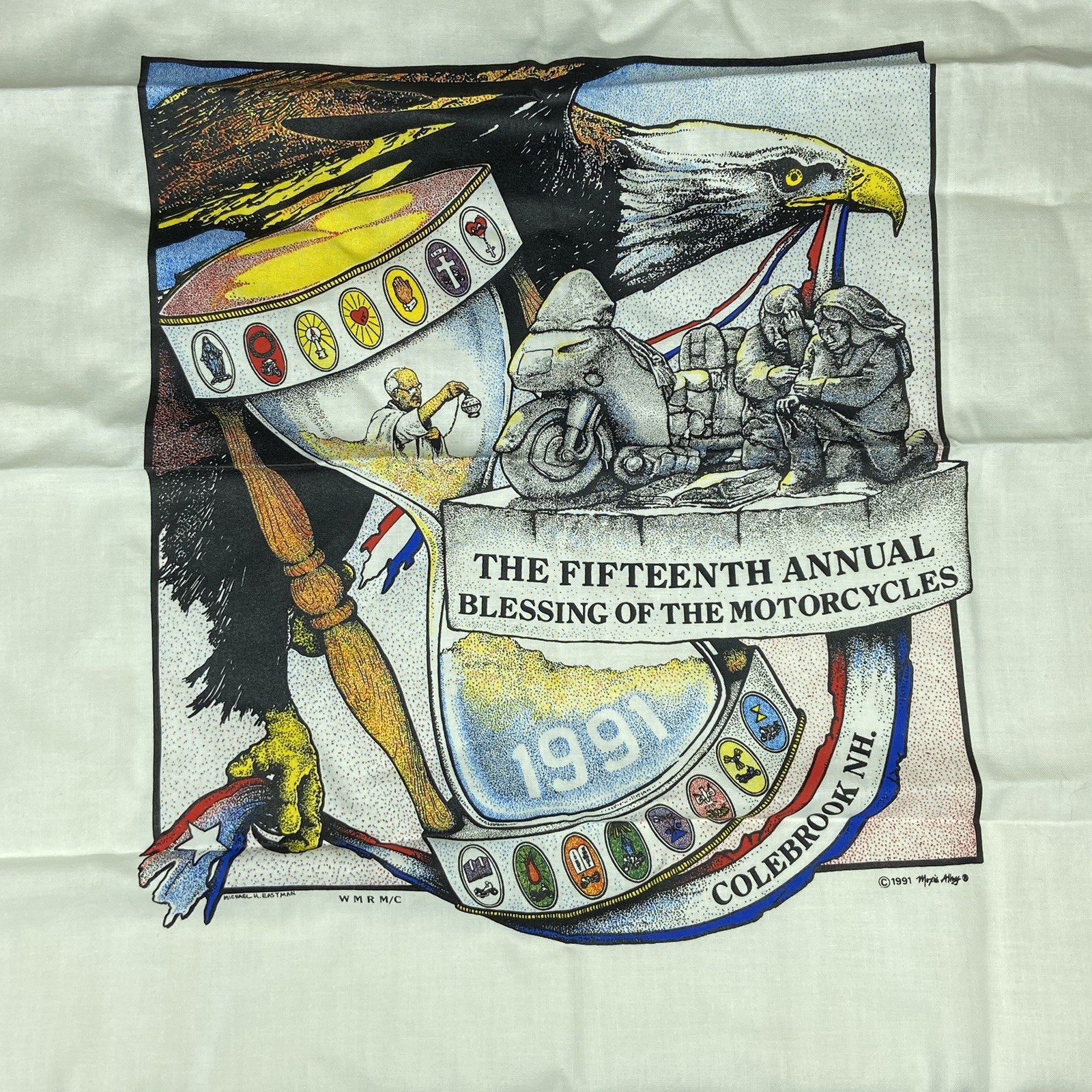 15th Annual Blessing Of The Motorcycles NH Vtg 1991 Bandana Scarf Handkerchief