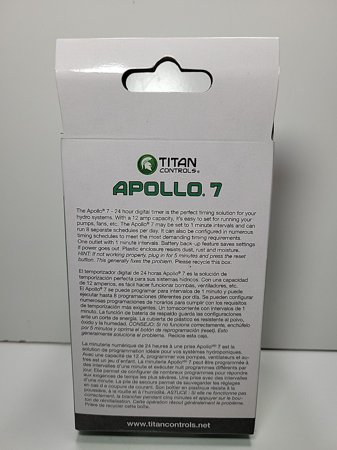 Titan Controls Apollo 7 One Outlet 24 Hour Digital Timer 8 Schedules 115v 12Amp