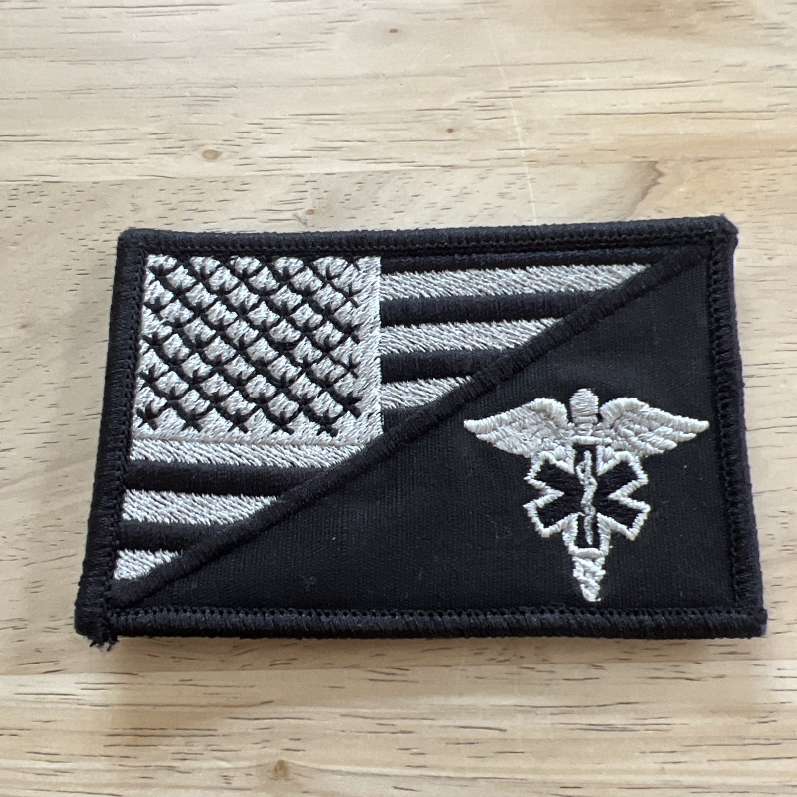 MEDIC EMT EMS USA FLAG Black TACTICAL COMBAT HOOK PATCH