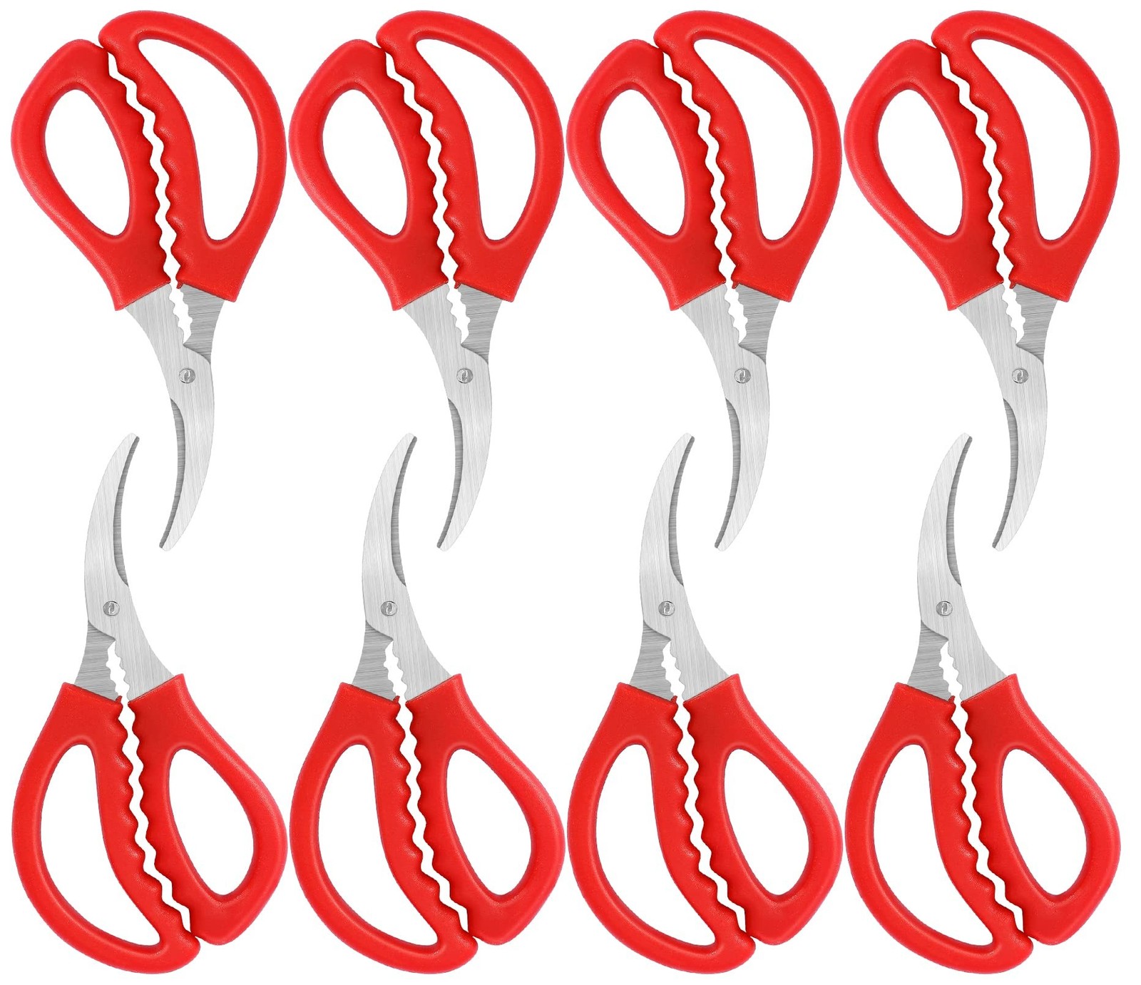 8Pcs Seafood Scissors - Crab, Shrimp, Lobster Scissors in Stainless Steel (Red)