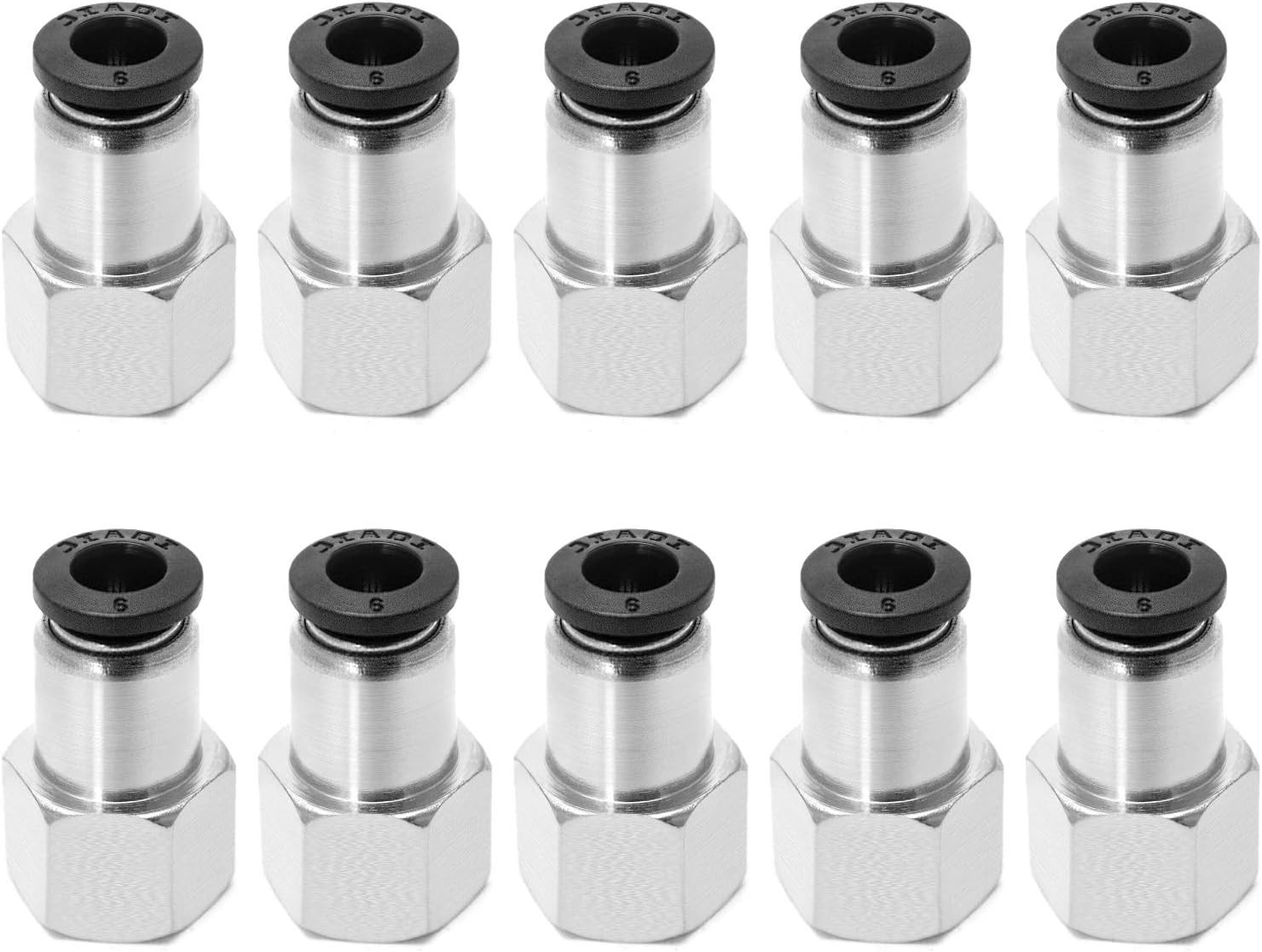 10-Pack Push-to-Connect Pneumatic Fittings | 1/4 in Tube OD x 1/4 in NPT Female.