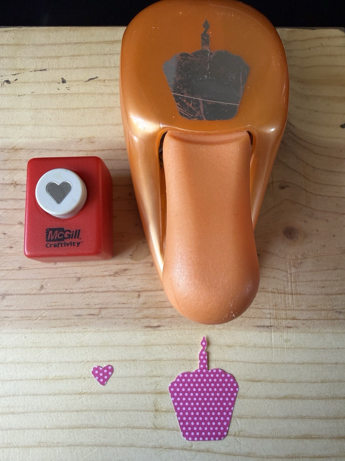 EK Success /McGill Craftivity Paper punch CUPCAKE Candle Birthday/heart
