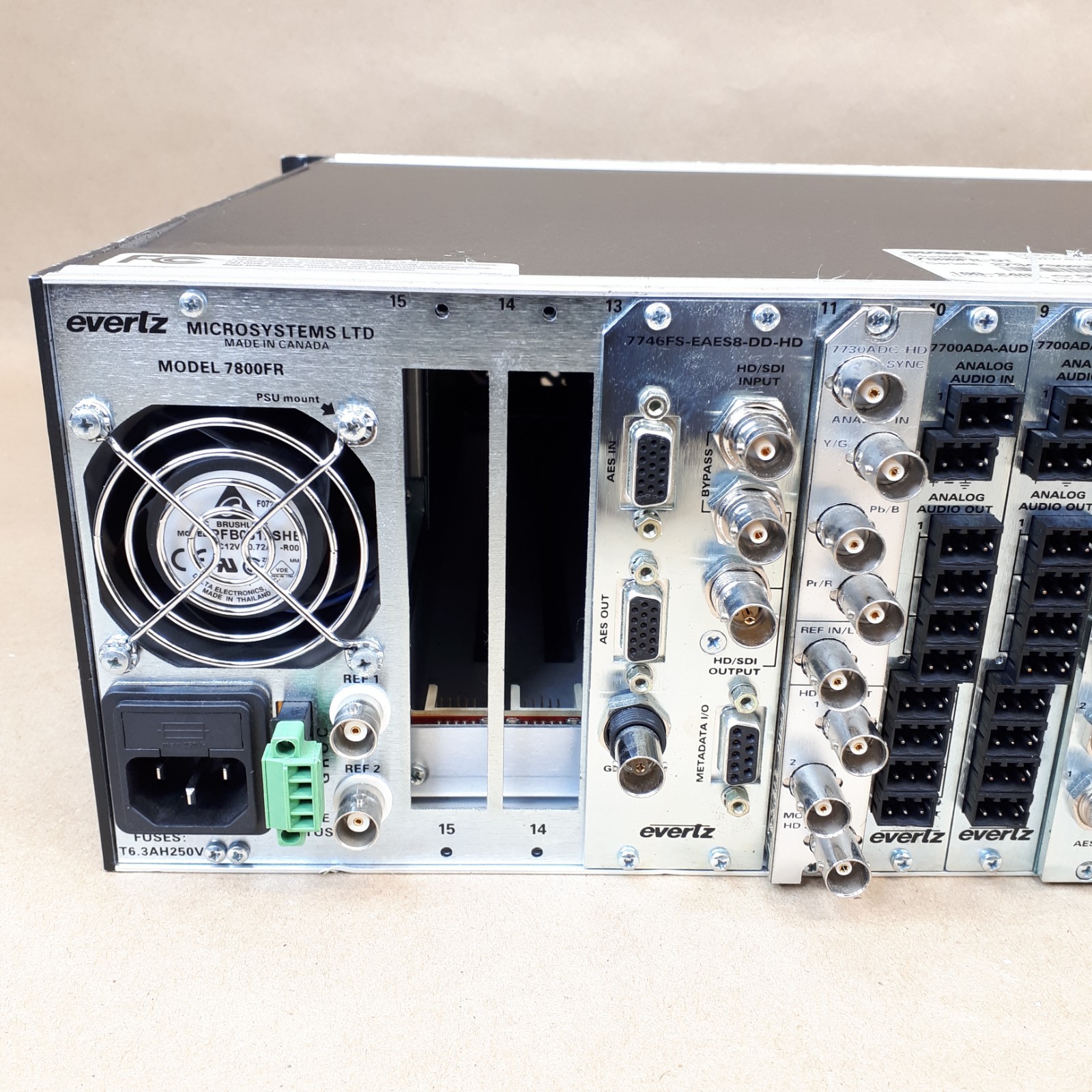 Evertz 7800FR-QT Quiet Mountable Multiframe Chassis 2 PSU, VGA W/10 Cards E6890B