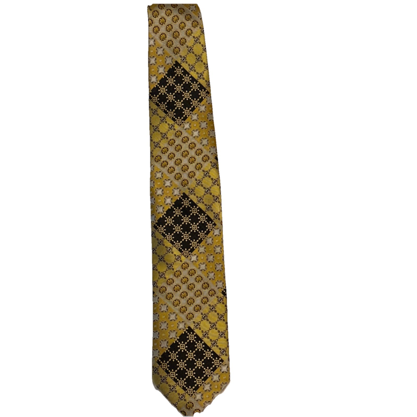 Bruno Conte Men's Patterned Accessory Set Tie Socks Handkerchief Gold & Black