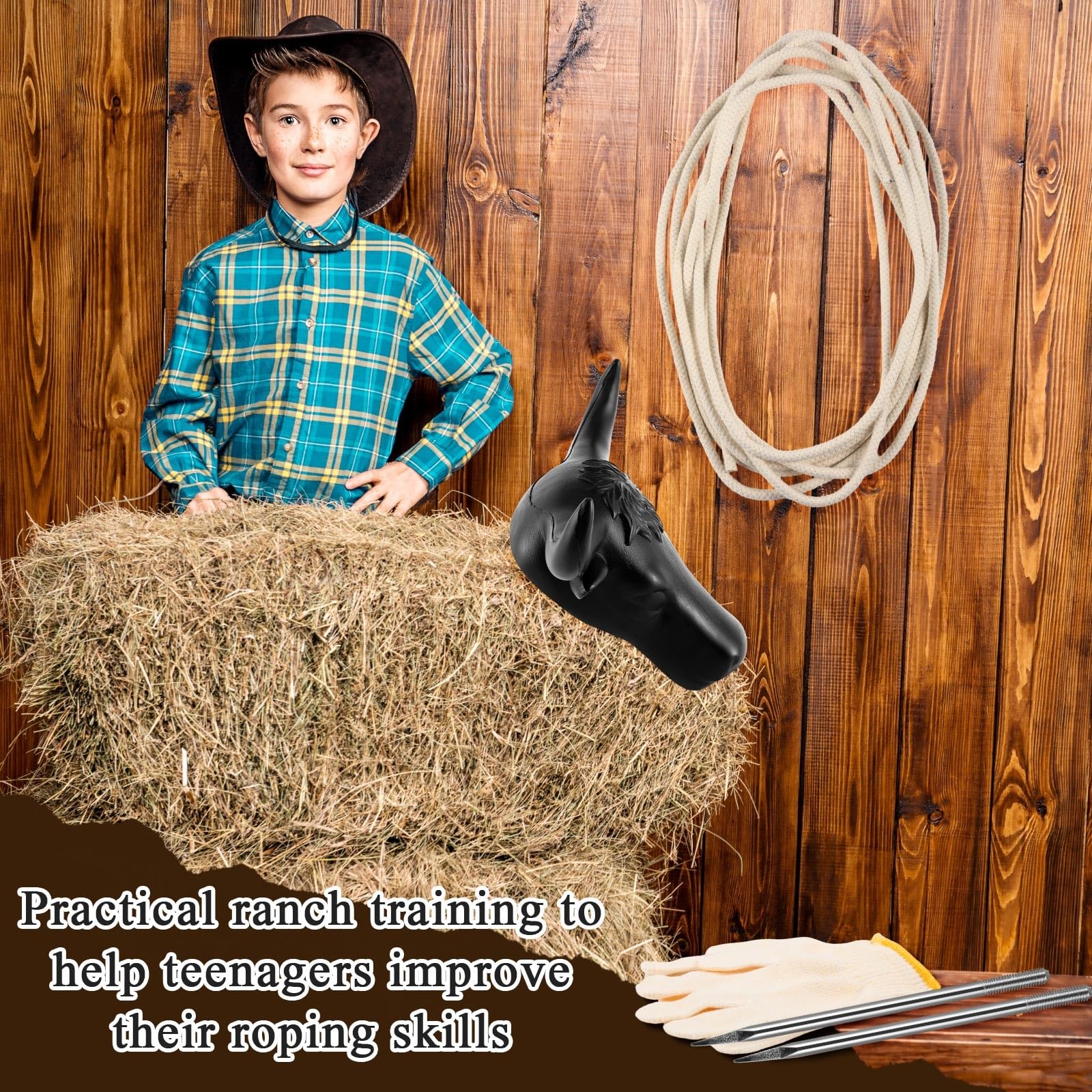 Crowye 2 Sets Small Roping Dummy Plastic Junior Steer Head Dummy Set Horn