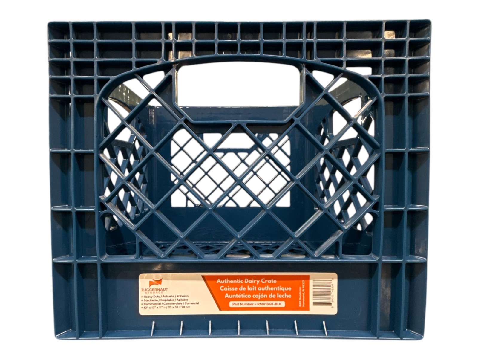 Juggernaut Storage 16QT Heavy-Duty Plastic Square Milk Crate Blue Navy