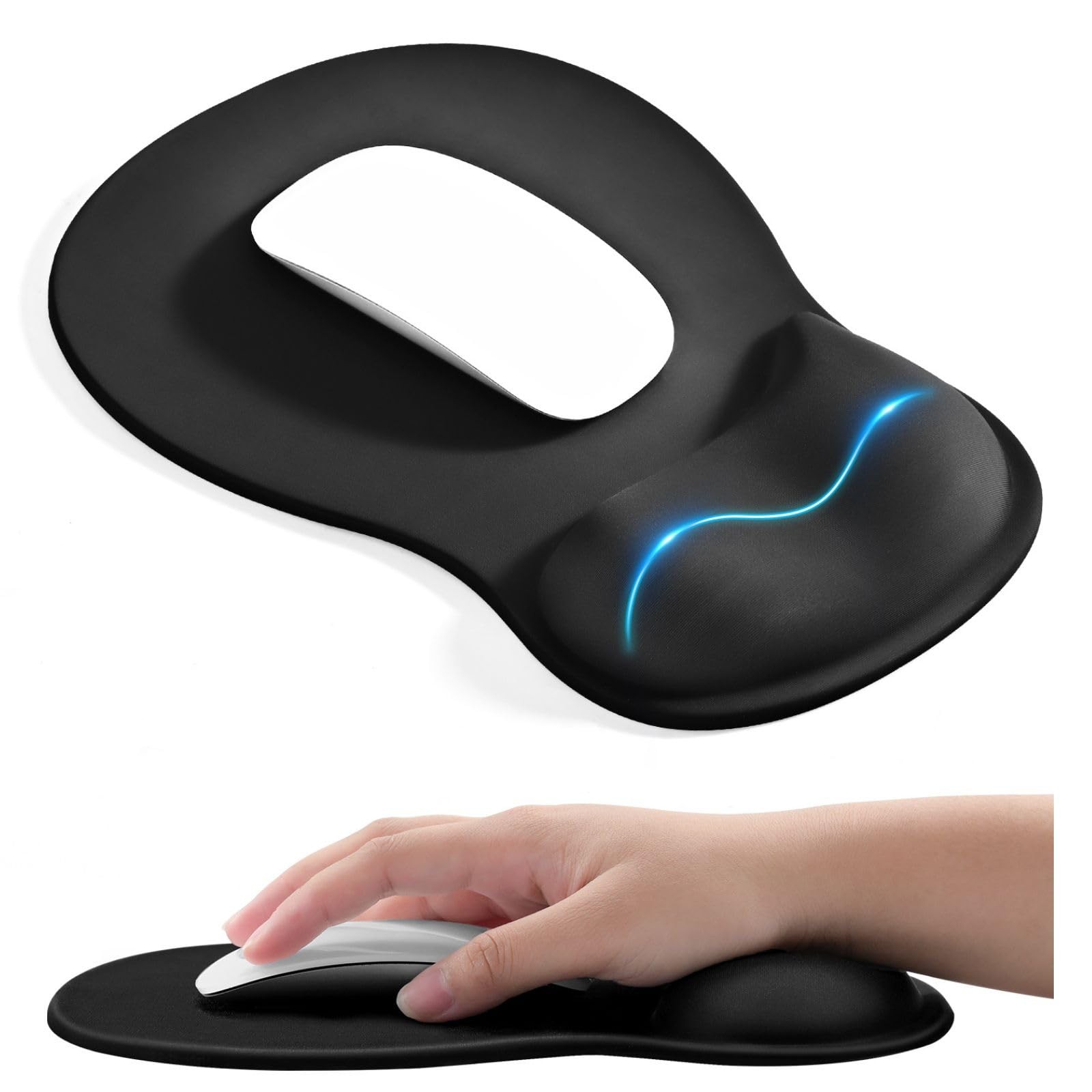 Ergonomic Mouse Pad with Gel Wrist Rest Support, Middle Concave Design for Na...